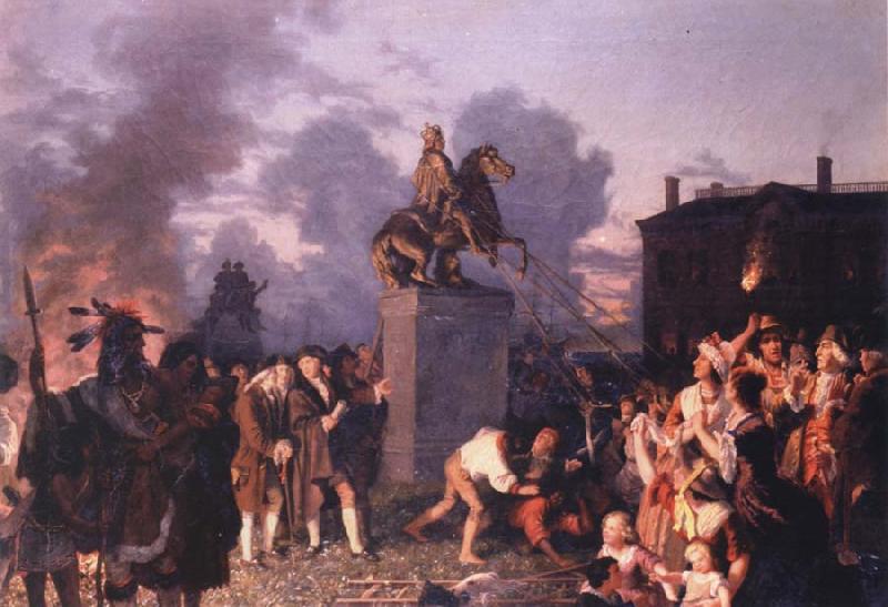 Johannes Adam  Oertel Pulling Down the Statue of King George III Sweden oil painting art